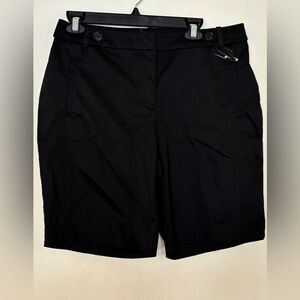 LOFT Black Bermuda Short Pants with Button Accent